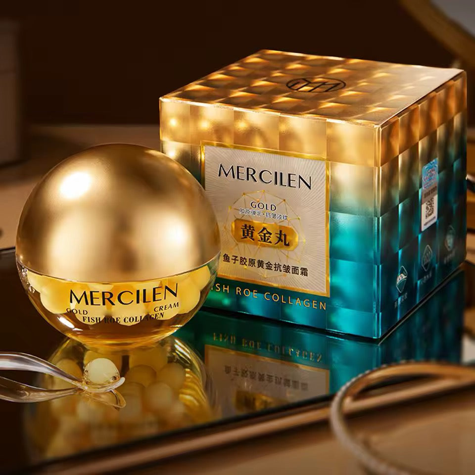 Crema viso Mercilen Gold al collagene marino antirughe rassodante 70g confezione dorata premium