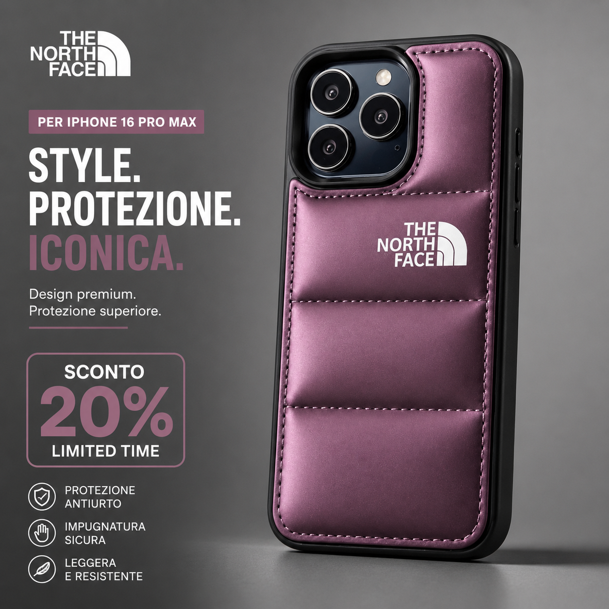 Cover The North Face iPhone 16 Pro Max – Design Premium Imbottito
