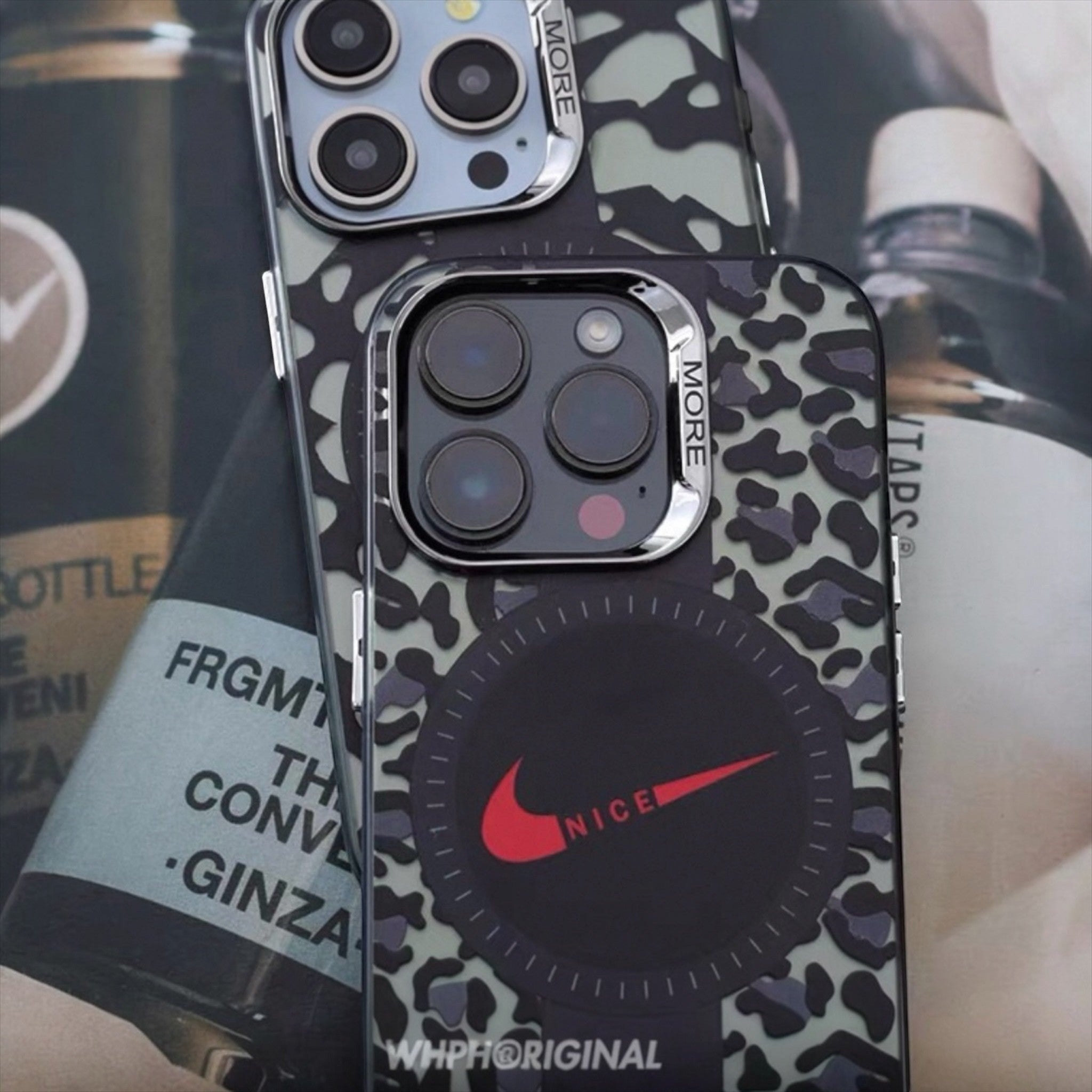 ITALIA SHOP Jordan 23 Air iPhone case with leopard print and red Nike swoosh logo. Protective and stylish.